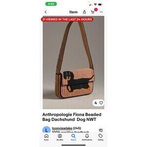 Anthropologie Fiona Dachshund wiener dog doxie Beaded Bag purse NEW